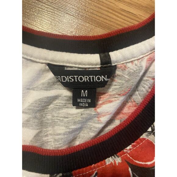 MENS DISTORTION HAWAIIAN FLORAL TEAL BLUE RED TANK TOP T-SHIRT SIZE M - Picture 8 of 8